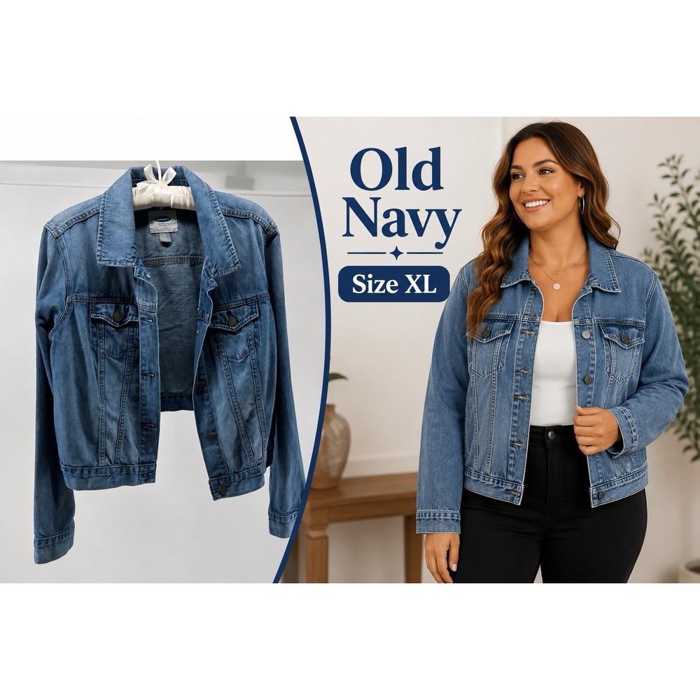 Old Navy Denim Trucker Jacket Womens XL Blue Jean Jacket 100% Cotton Classic